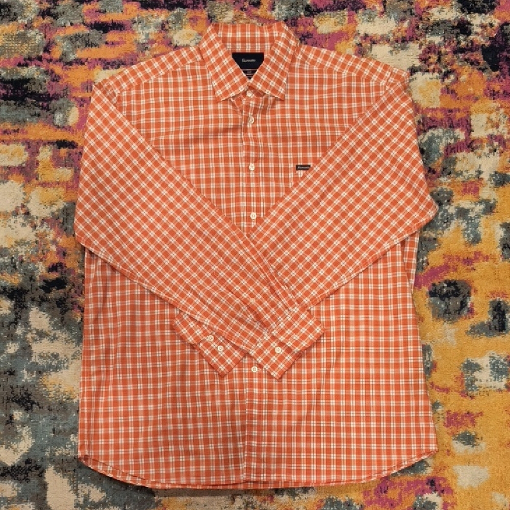 Faconnable Men's Orange Plaid Button Down Shirt